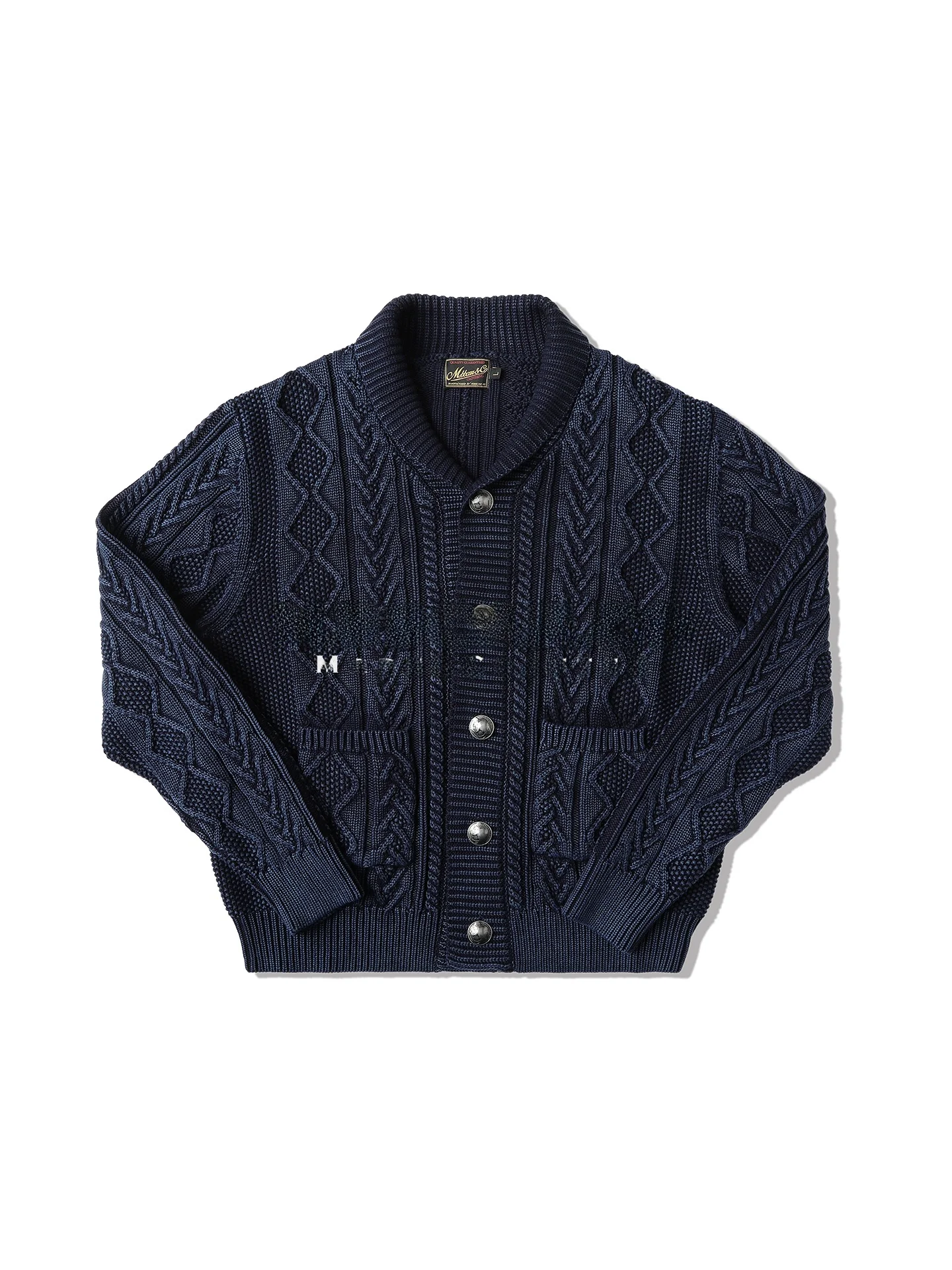 

Кардиган-свитер MBBCAR Western Series Narrow Waed Bleu из чесаного хлопка с открытым воротом и воротником-стойкой, вязаная одежда для молодежи