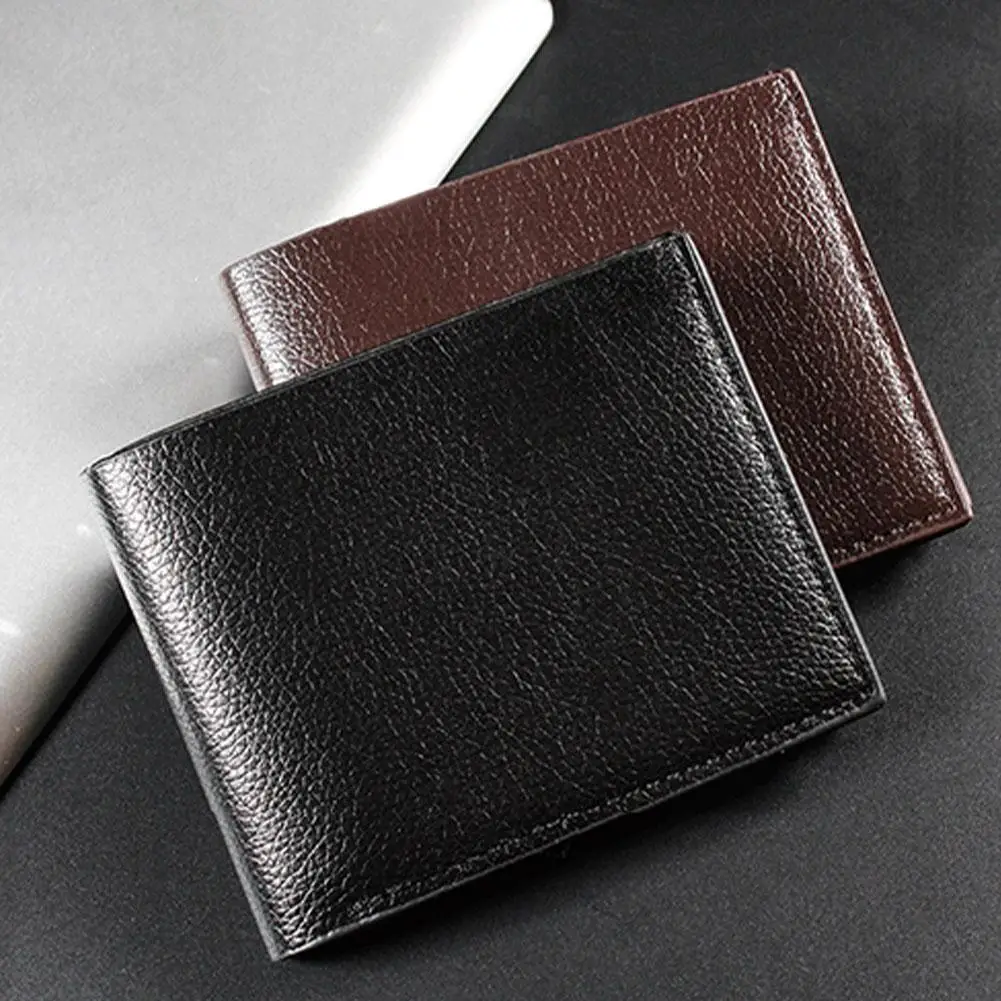 Men's Short Black Wallet Pu Leather Men's Wallet Double Wallet Credit Wallet Business And Coin Clip Fold Slim Wallet Card/i X4d3