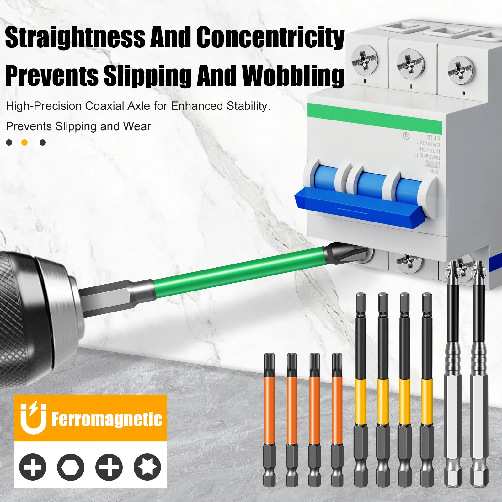 Juego de brocas para electricista profesional, 4 tipos, antideslizante camuflaje, acero S2 PH2 Hex FPH2 Torx, varios tamaños