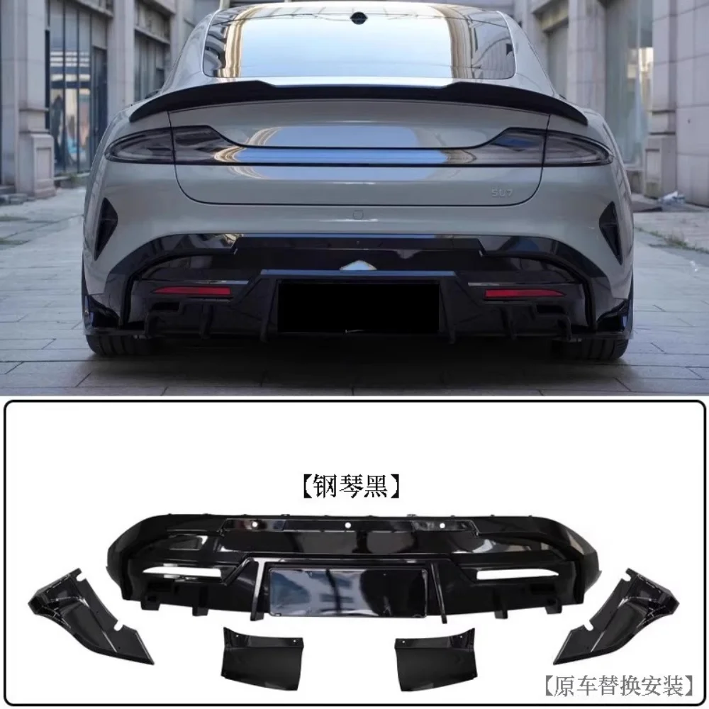 طقم سيارة أسود لامع لهاتف Xiaomi Su7، مجرفة أمامية معدلة، شفة خلفية، جناح خلفي، جناح خلفي، تنورة جانبية للزاوية