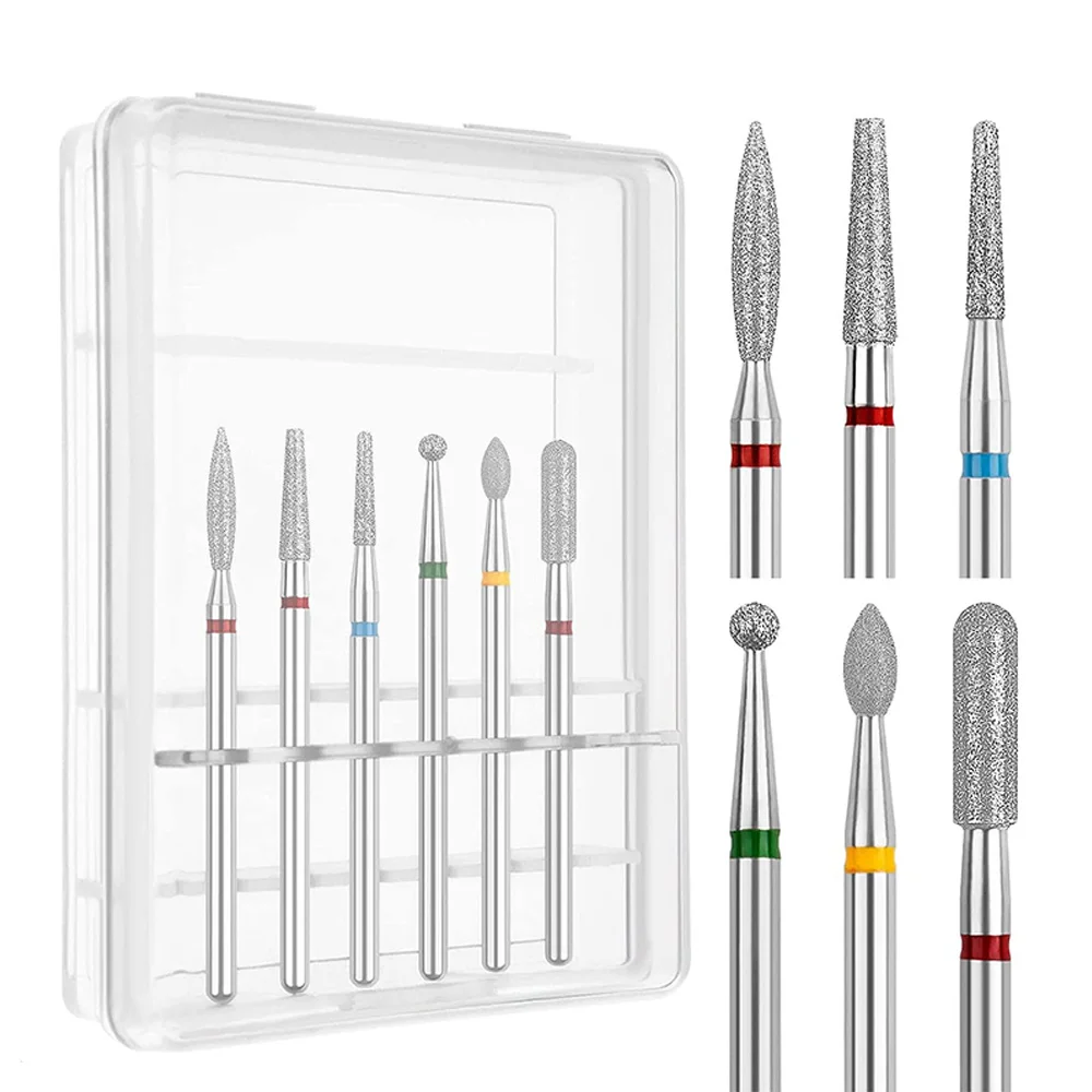 

6pcs/Set Milling Cutter Diamond Nail Drill Bit 3/32" Rotary Cuticle Burr Cuticle Clean Files Nail Art Tools Mills