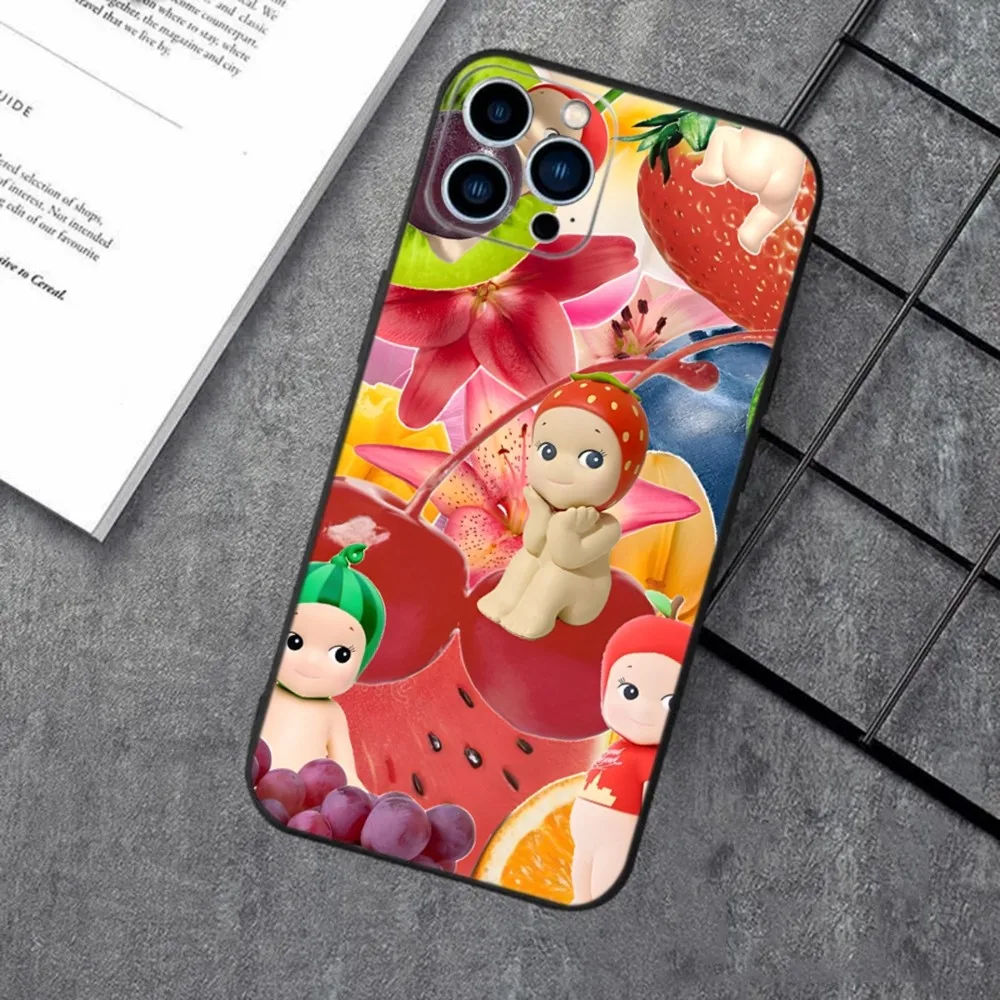 Sonny Angel Nature Art Phone Case For iPhone 16,15,14,13,12,11,XS,XR,X,8,7,Pro,Max,Plus,mini Silicone Black Cover