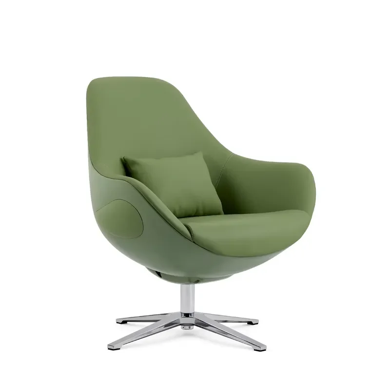 Modern Semi Egg Shaped Leather Executive Office Chair 360 Degree Swivel Revolving Design Fixed Base for Home Office Bedroom