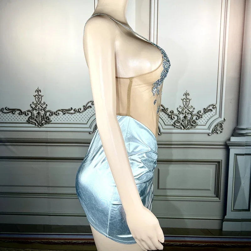 セクシーな魅力ラインストーンホルターカットアウトドレス誕生日祝うコスチュームフェスティバル衣装女性イブニングドレスクラブウェア XS55813633