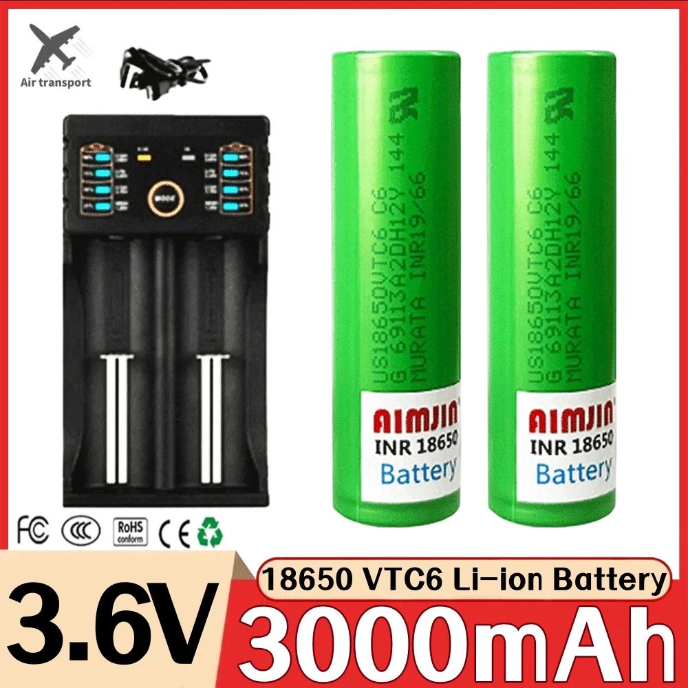 

New original 18650 VTC6 3.6V 3000mAh high-capacity battery For Us 18650 30A toys tools flashlight battery+USB Charger