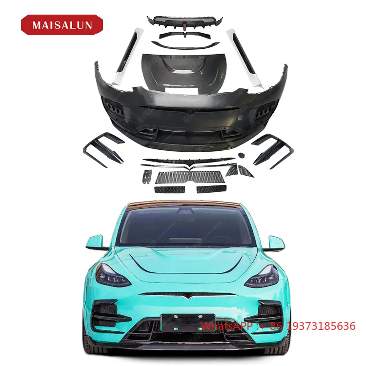 High Quality 2019- Carbon Fiber Body Kit for Model Y Upgrade to D Style With Front Bumper Rear Bumper Side Skirts Spoiler Hood
