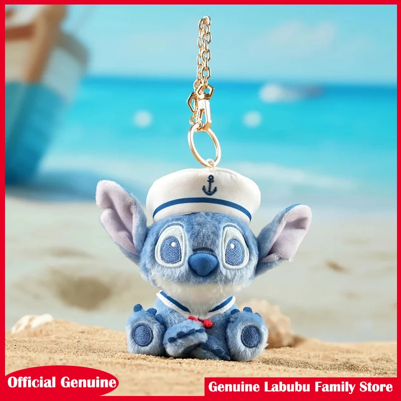 Porte-clés en peluche Disney Stitch, série marin, poupée Anime, jouets mignons et pendentif pour sac à dos, cadeau de saint valentin