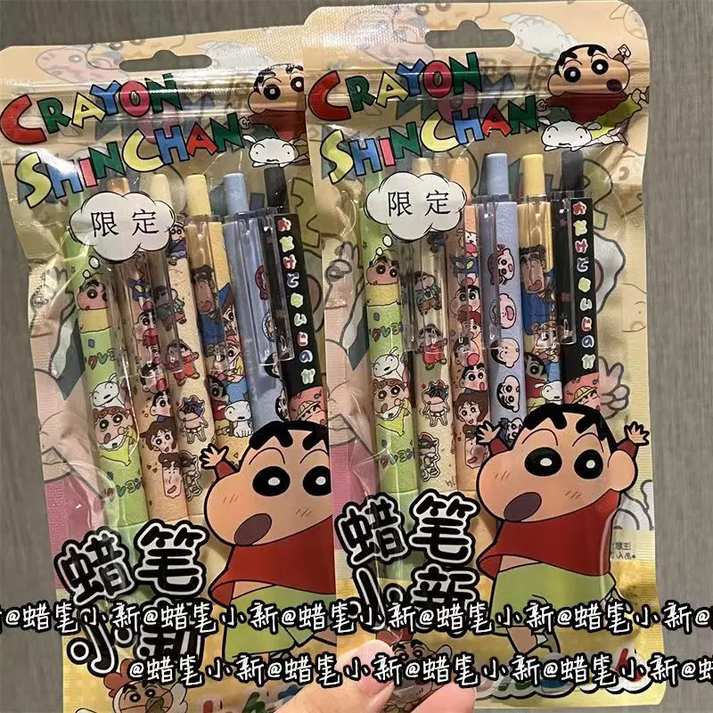 6 Pens/box Crayon Shin-Chan Black Gel Pen 0.5Mm Lack Ink Signature Pen Anime School Writing Supplies Stationery Children's Gifts