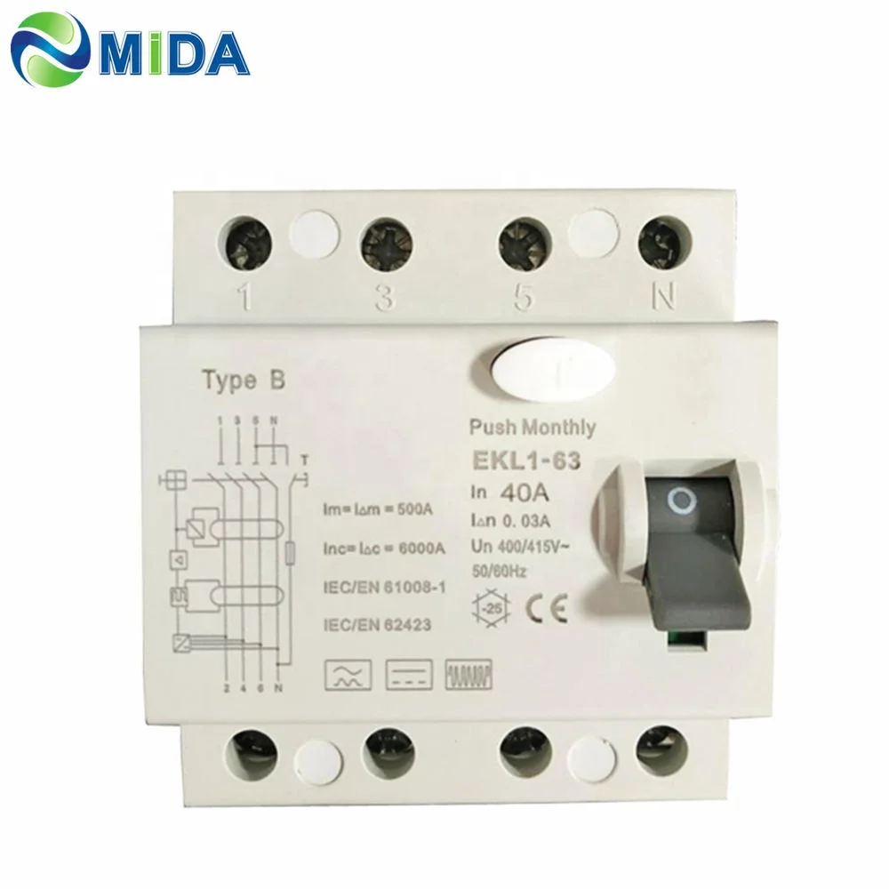 Popular 63A 3phase 4 poles 415V Type B 30mA RCBB circuit breaker for 22KW Wallbox