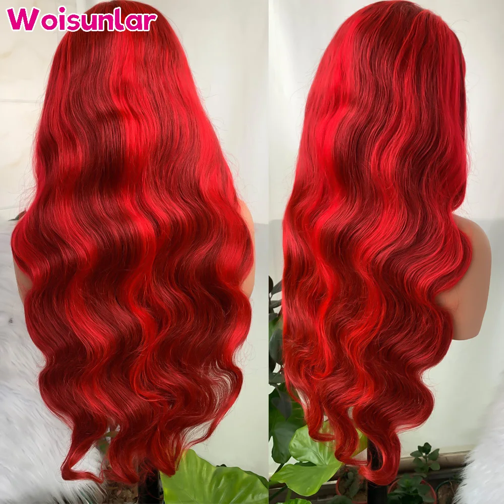 

36 дюймов Выделите Темно-красные и красные парики из натуральных волос на кружеве спереди Объемная волна Черные женщины 13x4 Прозрачные кружева Бразильские человеческие волосы