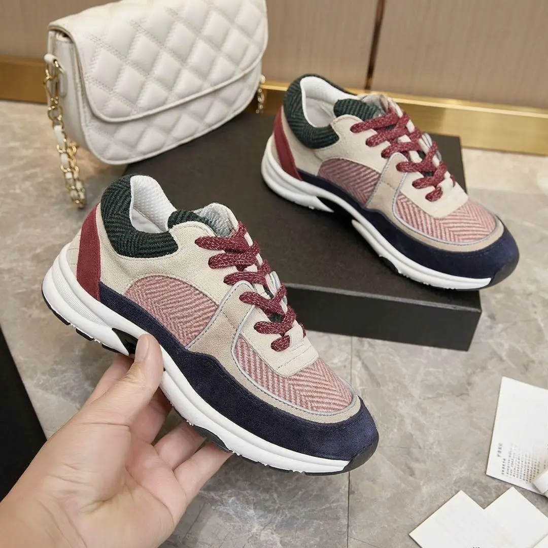 Unisex Fashion Color Block Mixed Material Casual Sneakers Lace-up Daily Commute Non-slip Shockproof Sports Footwear