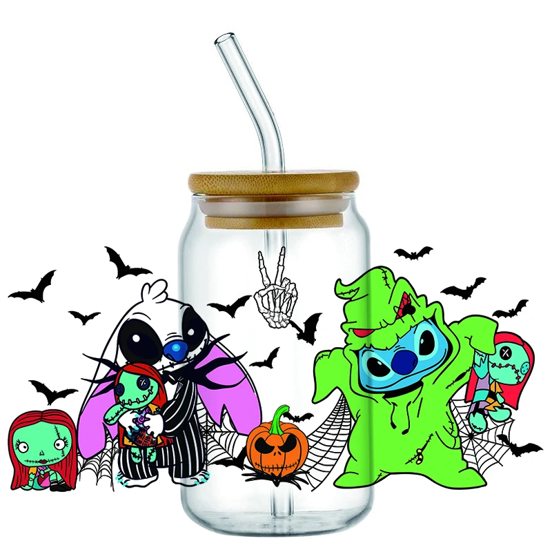 

Miniso Halloween Day Series UV DTF Cup Wrap For 16oz Libbey Coffee Glass Can Stitch Cartoon 3D Sticker Cup Wrap