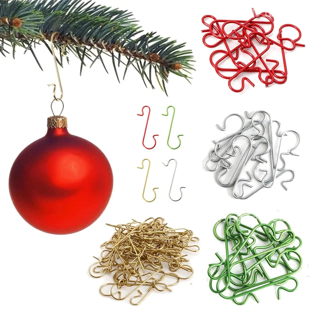 50pcs Merry Christmas Ornament Red Green Metal S-Shaped Hooks Holder Christmas Tree Ball Pendant Hanging for Room Decoration