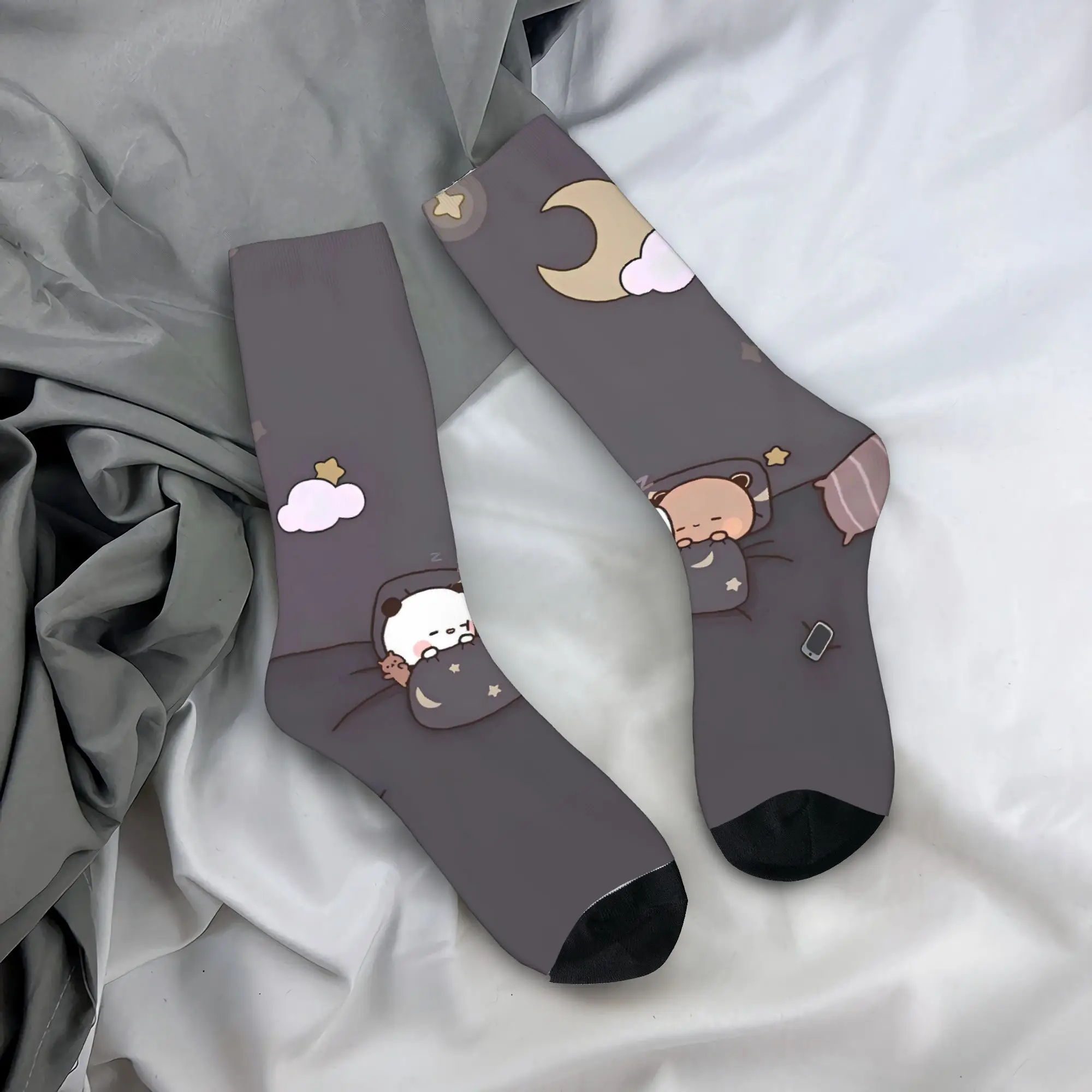 Cute Bubu Dudu Cartoon Print Bear and Pa Socks Stockings Autumn Anti-Slip Adults Men Socks Breathable Pattern Running Socks