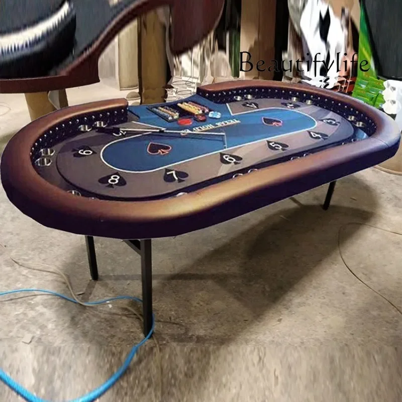 

New Texas Hold'em Table Rivet Decoration Brown Leather Professional Factory Customized Luxury Texas Table Chip Table
