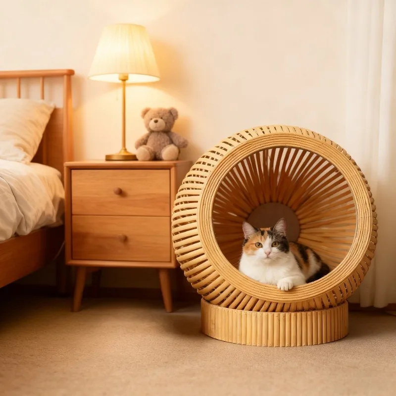 

Pet nest cat nest villa nest rattan bamboo natural breathable four-season log home