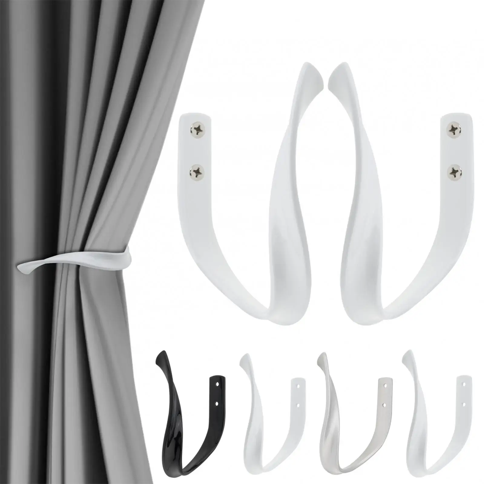 2pcsModern Concise U-shaped Aluminum Alloy Curtain Hooks for Living Room/Bedroom/Office with Screws,Wall Mounted Curtain Holder