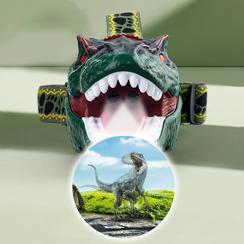 LED Outdoor Dinosaur Projector Headlight 4 Modes Dinosaur Kids Headlamp Dinosaur Projector Head Flashlight for Boys Girls Adults