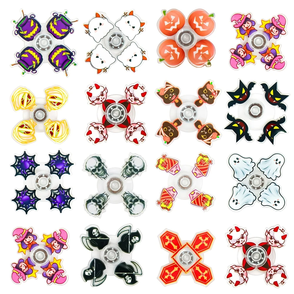 16 pçs novo halloween fidget spinner festa favores dos desenhos animados fantasma abóbora aranha web girando topo ansiedade tdah alívio figets brinquedo