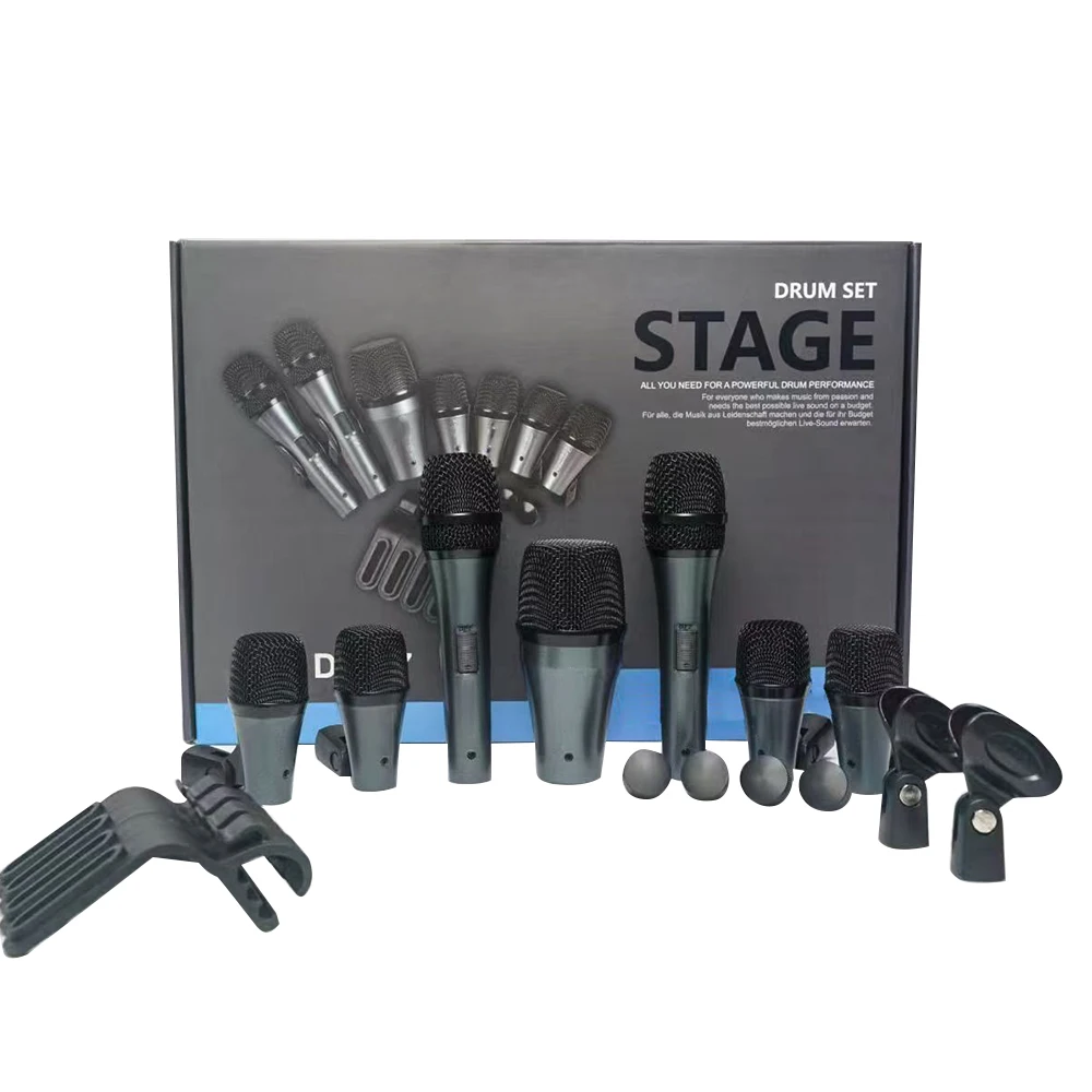 Dmk7 Drum Microphone Kit with Carrying Case Dynamic Condenser Speaker for Stage Performance Broadcasting