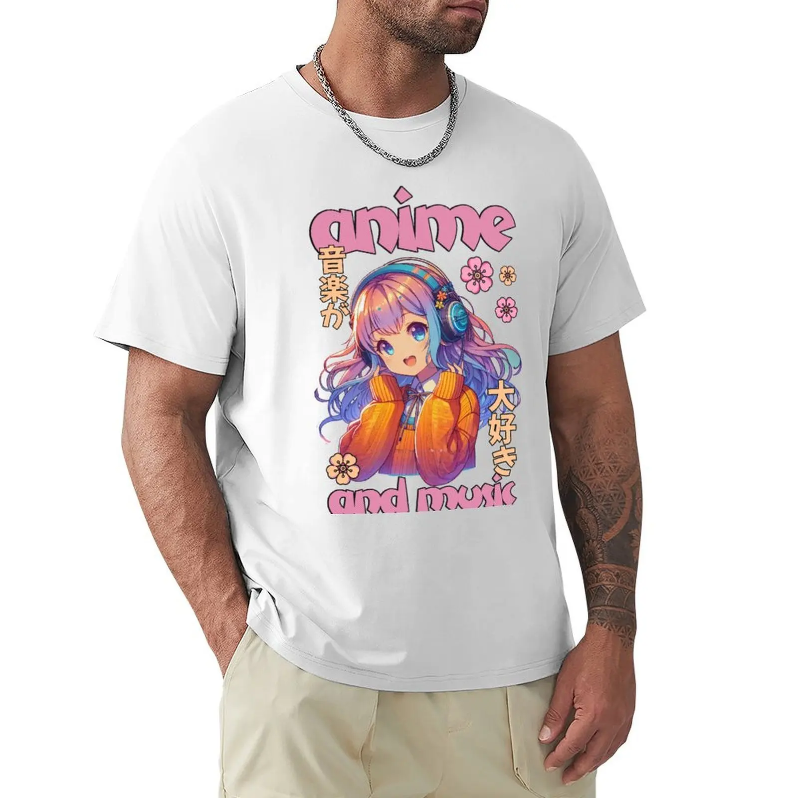 Anime and Music Cute Kawaii Girl T-shirt tops heavyweights Men's t-shirts