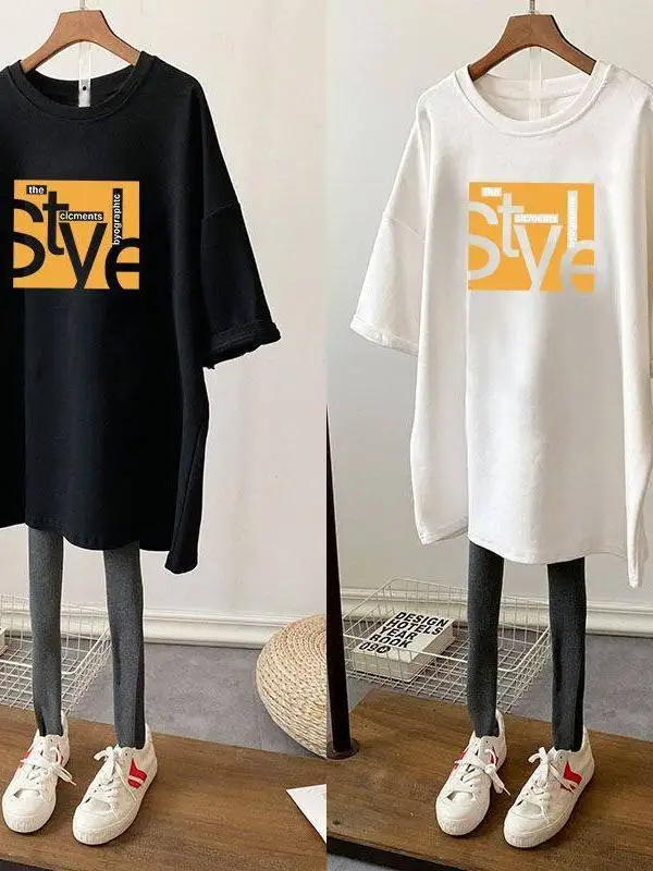 

plus Size Women's Loose T-irt Casual Sle Print Design Cotton Material round Ne ort Sve for plus Size Ladies