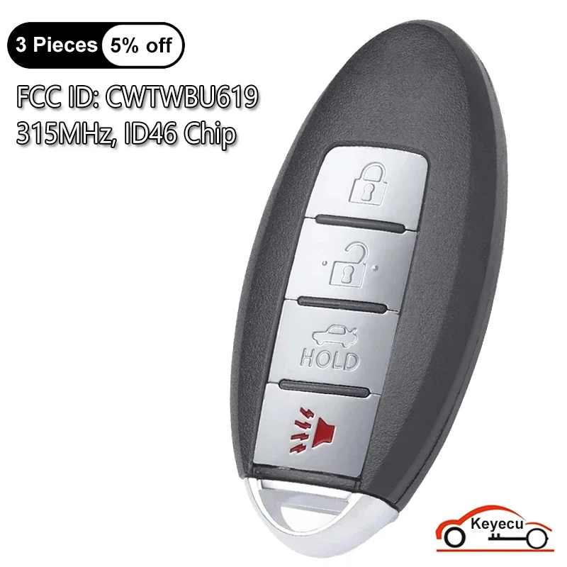 

KEYECU 4 Buttons 315MHz ID46 Chip for Infiniti FX35 FX45 2005 2006 2007 2008 Auto Smart Remote Control Key Fob FCC ID: CWTWBU619