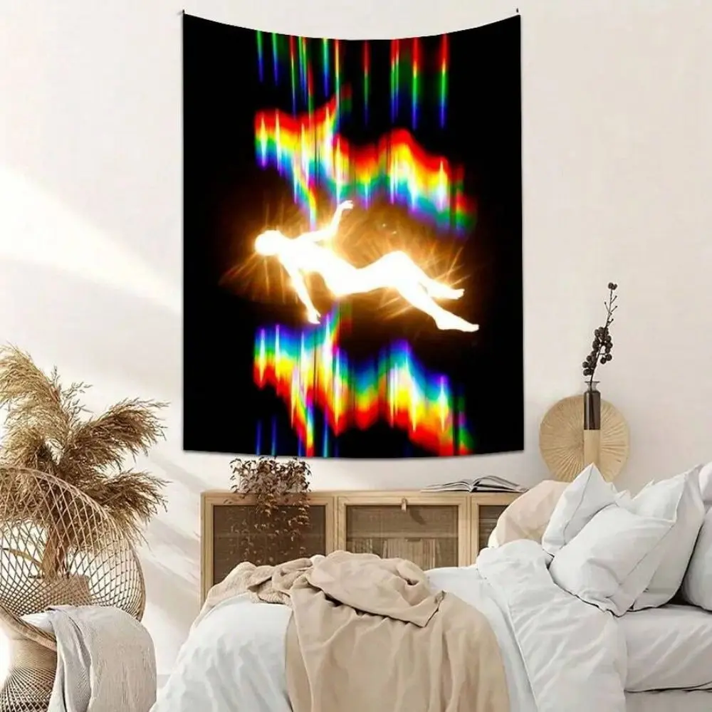 VIKAMA Chic Aesthetic Wandteppich, Regenbogen-Neon-Figur, Polyester-Dekoration, ganzjährig einsetzbar für Schlafzimmer, Wohnzimmer, Heimdekoration