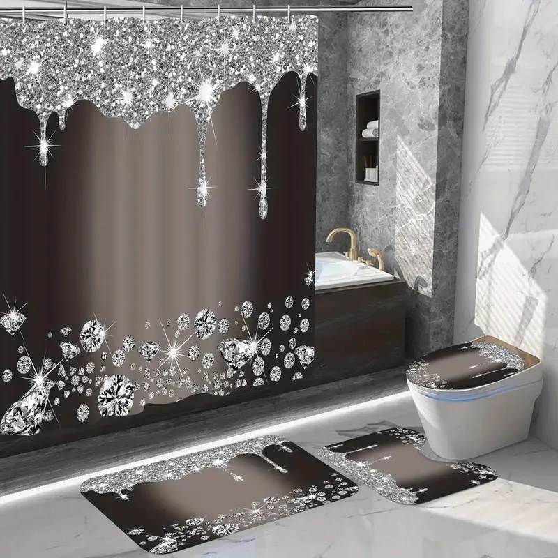 1Pc Sparkling Diamond Shower Curtain Waterproof Bathroom Curtains With Hooks Durable Bathtub Curtain Bathroom Accessories