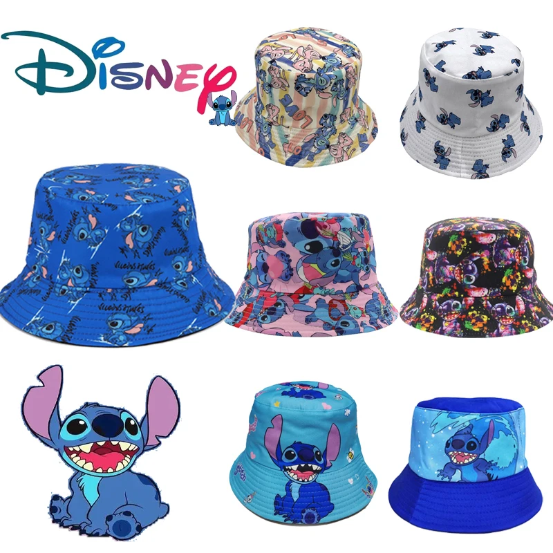 

Disney Stitch Printing Fisherman Hat Anime Figures Lilo & Stitch Kawaii Cartoon Kids Canvas Summer Sunscreen Hat Outdoor Sun Cap