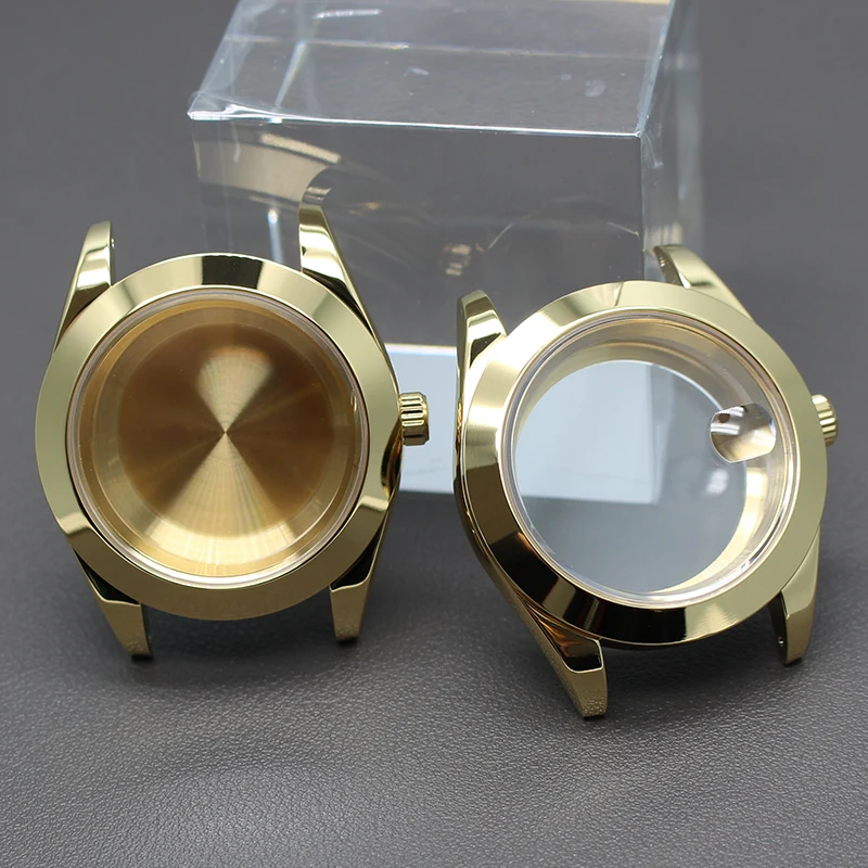 Gold 36/40mm Fashion Bevel Edge Watch Case Sapphire Crystal Glass For Seiko NH35 NH36 NH38 NH34 Miyota 8215 Movement 28.5mm Dial