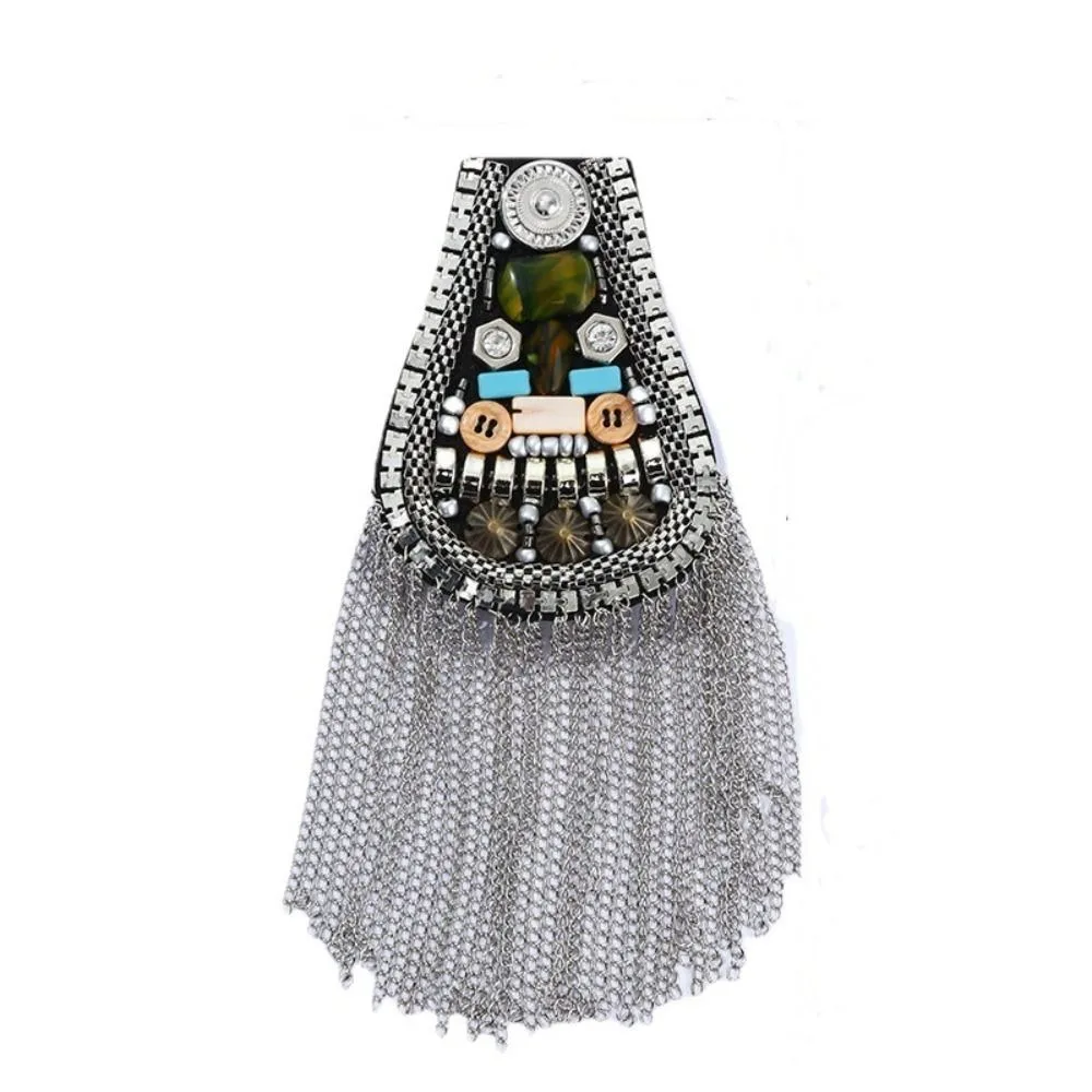 Retro Epaulet Tassel Chain Shoulder Board Shoulder Flash Punk Fringe Shoulder Mark Cool Breastpin Beads Epaulette Girl