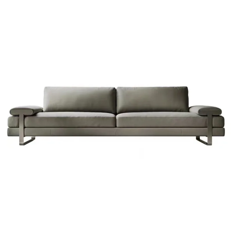 Italian minimalist leather sofa light luxury modern living room first layer cowhide straight row sofa