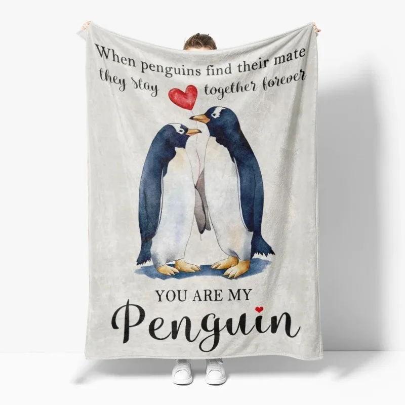 Penguin Love Couple Pattern Blanket Soft Cozy Throw Blanket for Couch Bed Living Room Perfect Gift for Lovers Pet & Family