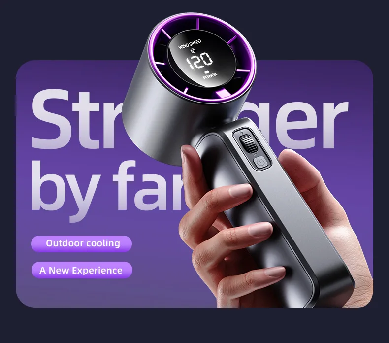 Noise Reduction Handheld Mini Fan Battery Portable Rechargeable Fan with LED Display120Speed Turbo Fan for Beach Travel Vacation