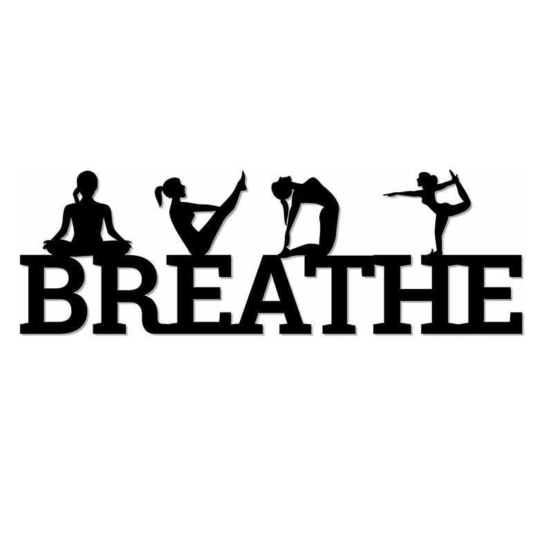 Breathe With Yoga Poses Metal Wall Sign  Metal Home Decor Metal Art Wall Sign Large For Yoga Room And Wall Dectoration Metal Art