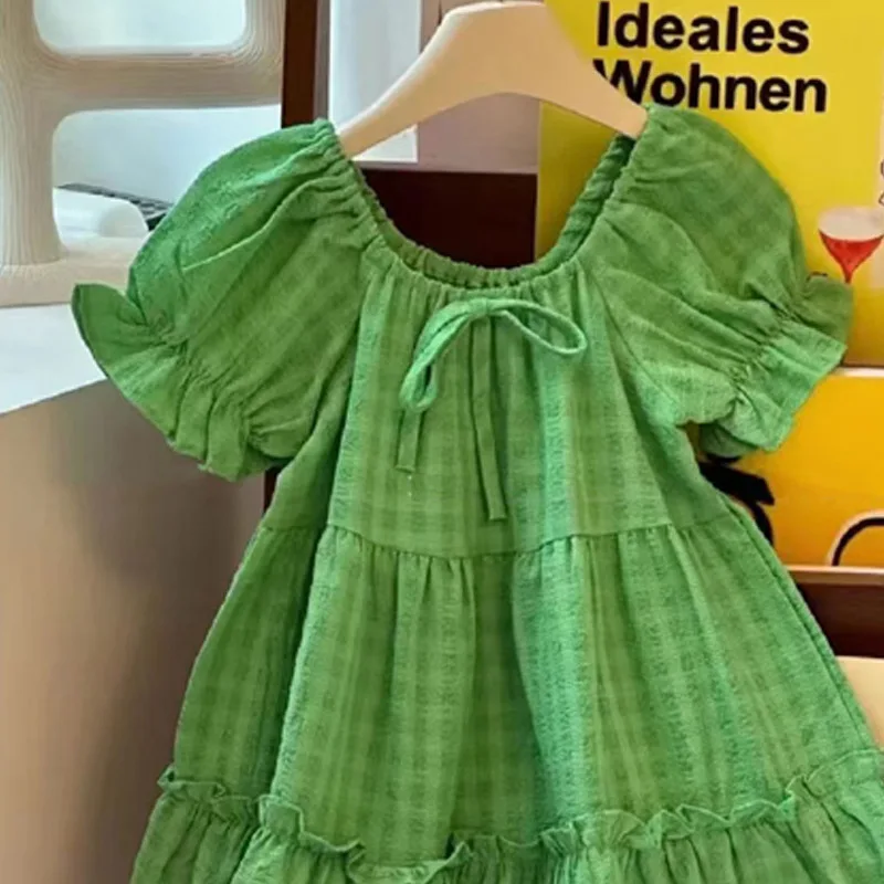 2024 Summer New Fashionable Girls Dress Green Cute Gentle Sweet Childrens Princess Dress Kids Clothes  Summer Dress