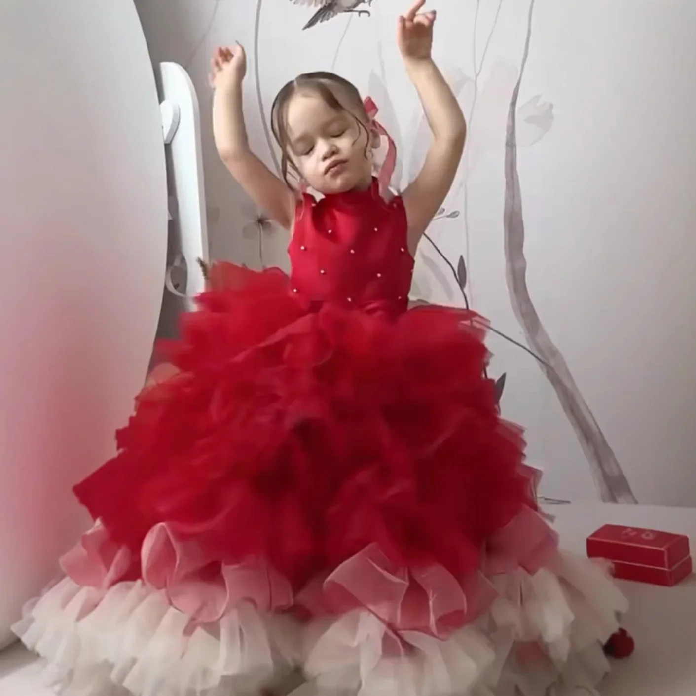 Girl's Gradient Cake Princess Dress Birthday Party Walk Show Flower Girl Little Host Piano Performance Puffy Children Dresses
