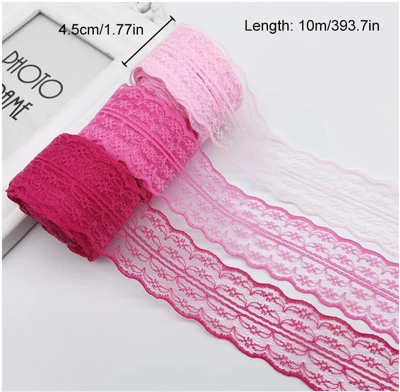 10Meters/Roll 4.5cm Width Lace Ribbon Trim Fabric Solid Color Lace For Apparel Sewing Webbing Trimming Gift Packing DIY Crafts