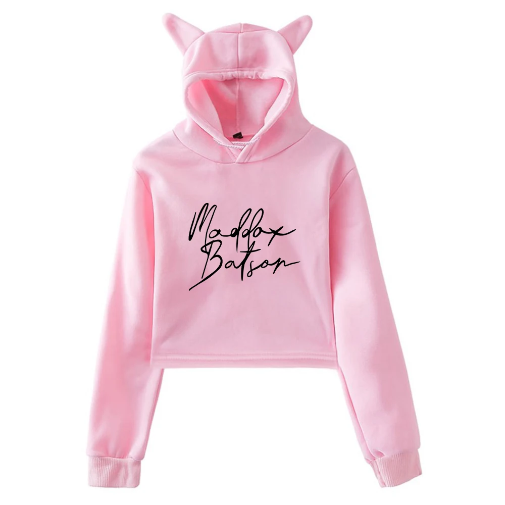 Maddox Batson Signature Hoodie Female Cat Ears Hooded Sweatshirts Long Sleeve Crop Top Women Trendy Streetwear Outfits