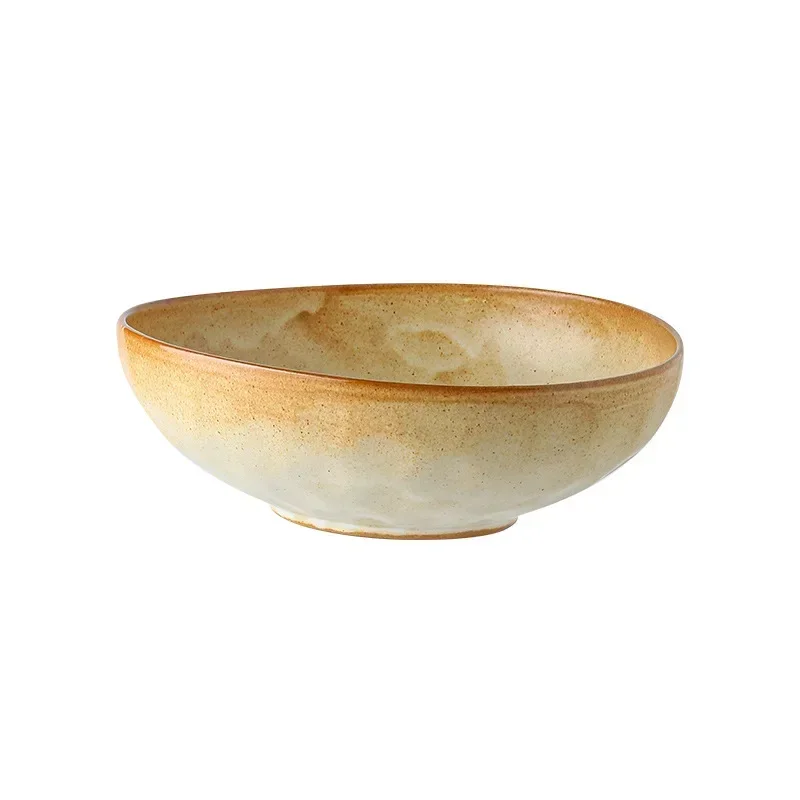 Japanese Retro Coarse Pottery Ceramic Tableware Restaurant Hotel Business Dessert  Soup  Pasta Bowl Kiln Turned Bowl