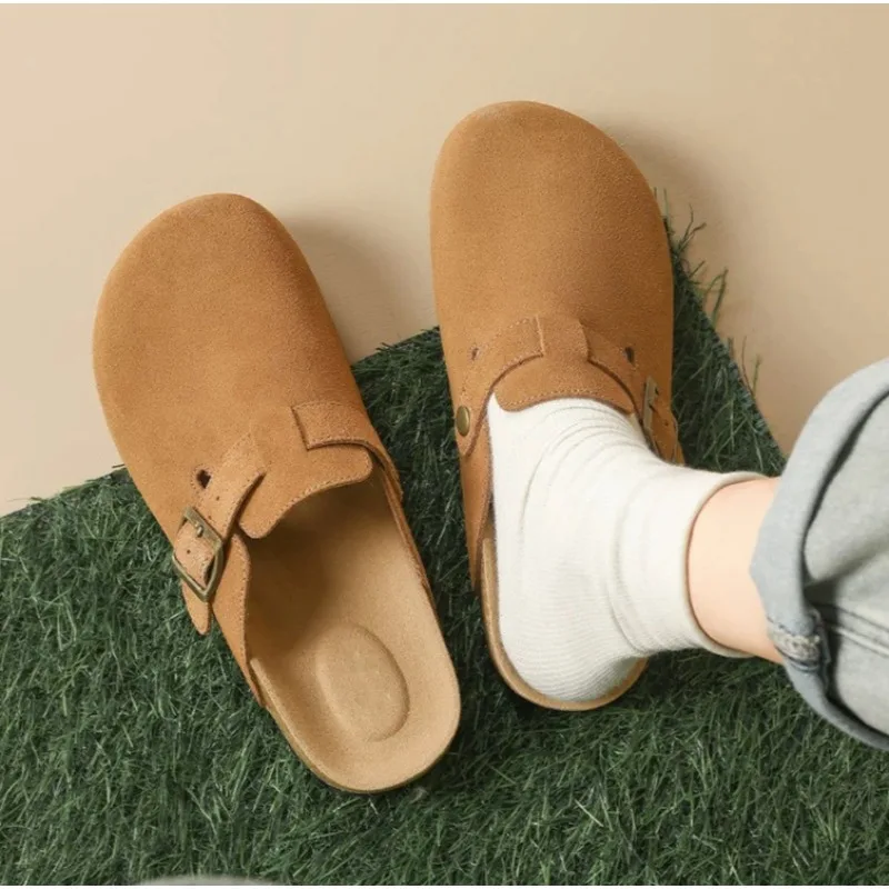 

Designer Suede Mules Slippers Women Fashion Clogs Shoes Classic Cork Antislip Outdoor Slippers with Arch Support Casual Flats