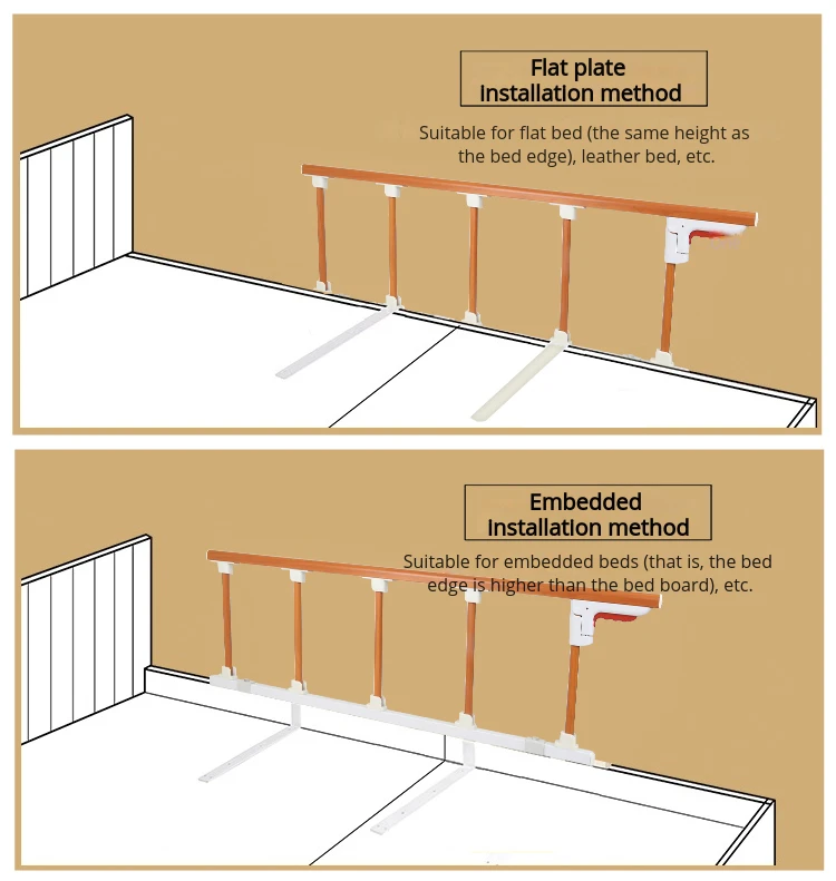 5Section Aluminum Alloy Bed Rail Faux Wood Finish Bedside Safety Guardrail Foldable Bed Support Bar image 6