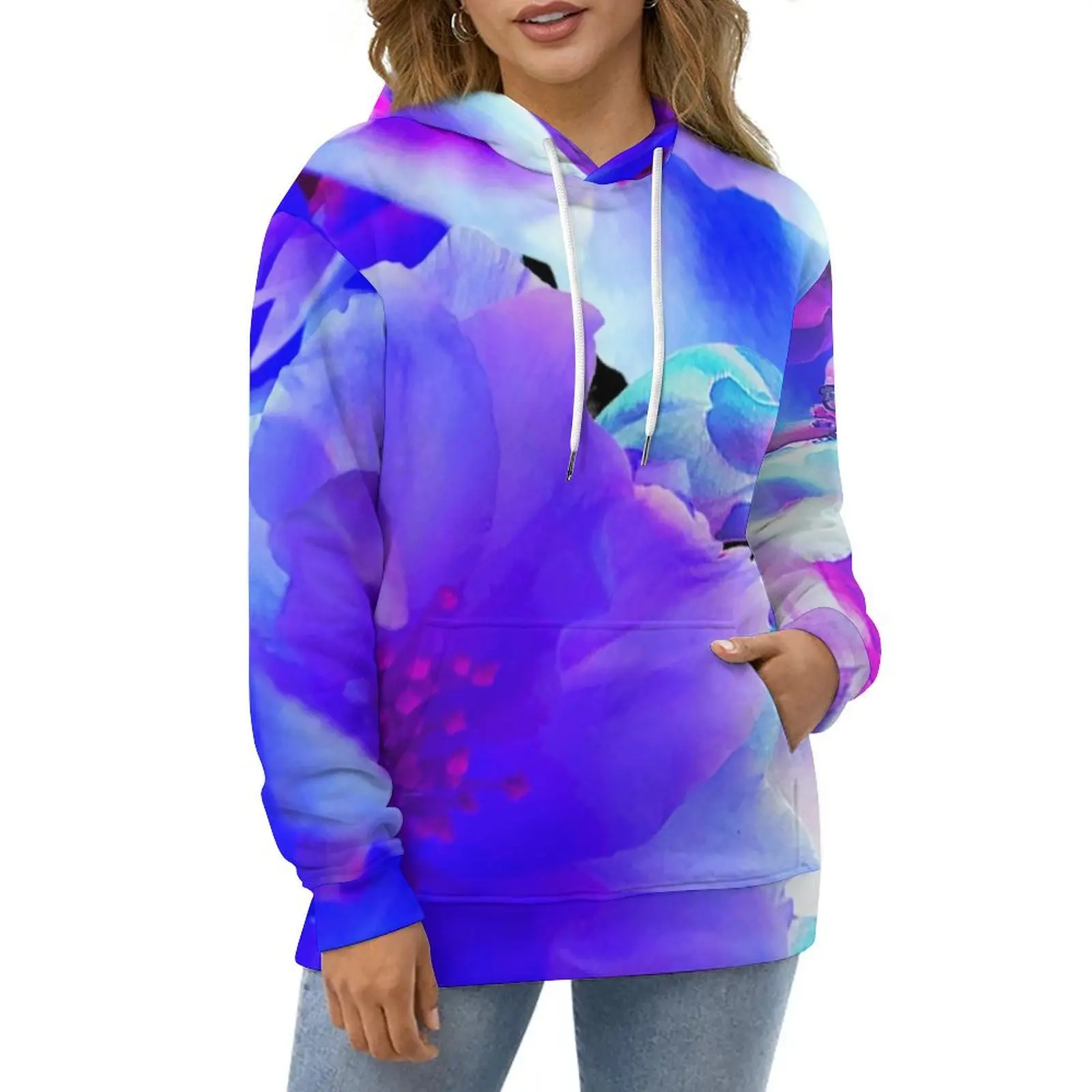 Beautiful Floral Casual Hoodies Blossom Bloom Trendy Pullover Hoodie Ladies Long Sleeve Street Fashion Loose Hooded Sweatshirts