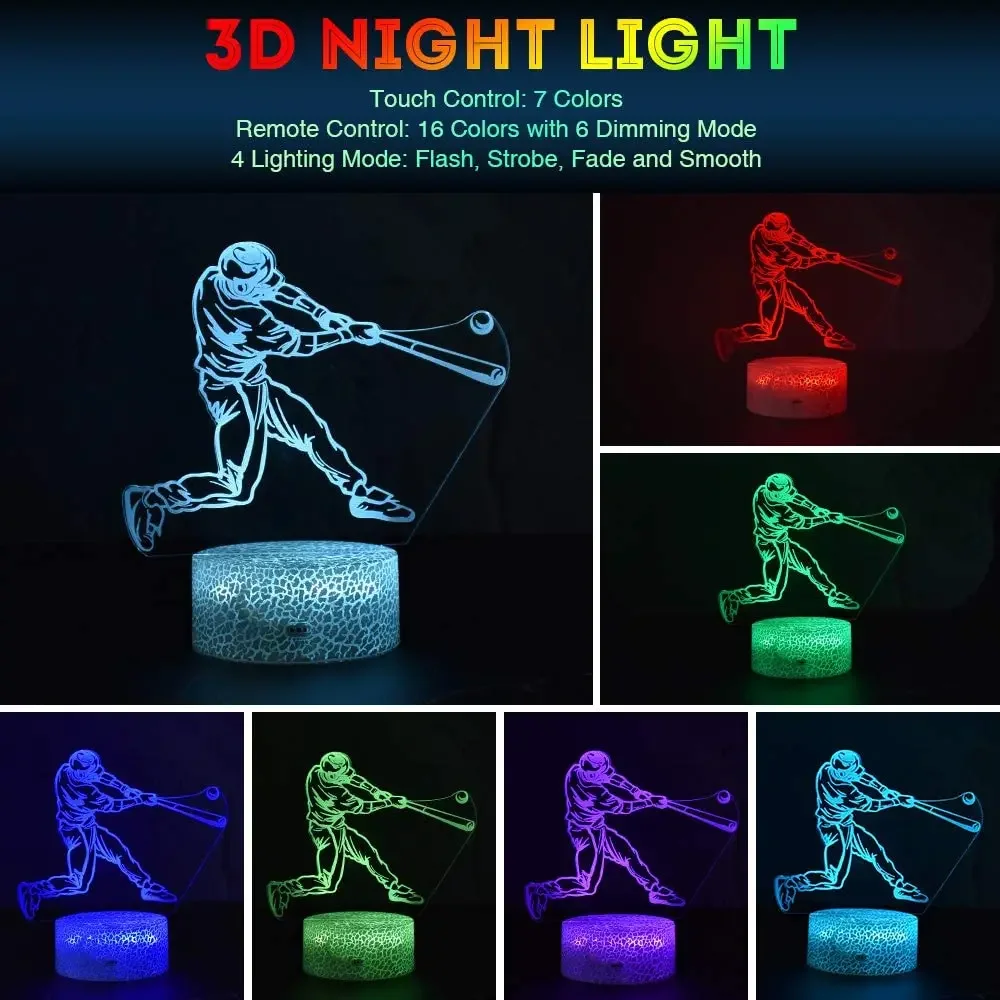 16 cores 3d beisebol luz noturna com controle remoto quarto cabeceira decoração de mesa lâmpada ambiente candeeiros de mesa crianças presente aniversário