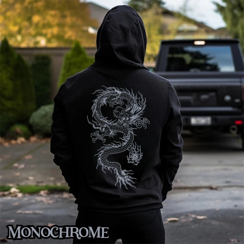 New In Dragon Graphic Hoodies For Men Fashion Streetwear Simple 3D Printed Hooded Sweatshirt Loose Streetwear Tracksuit Pullover