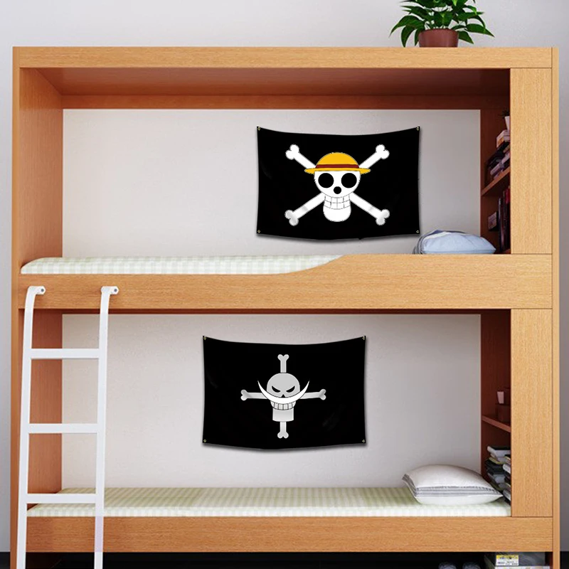 Sombrero de paja de Anime de una pieza, Bandera de piratas, decoración de pared para el hogar, dormitorio, pancarta impresa, pintura, Luffy,