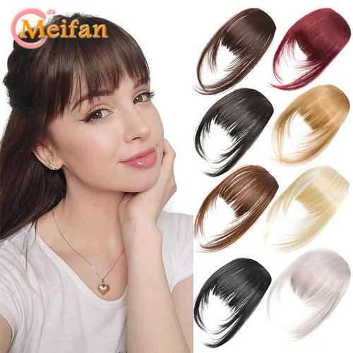 Flequillo Romo recto Natural, flequillo falso sintético Natural marrón negro, flequillo frontal de pelo con flecos para mujer