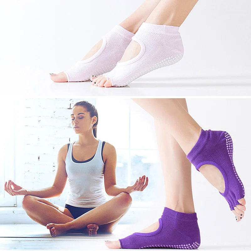 Women Socks Toeless Non Slip Grip For Yoga Barre Pilates Fitness Gym Sports Anti Slip Dance Breathable Socks Protect Accessories