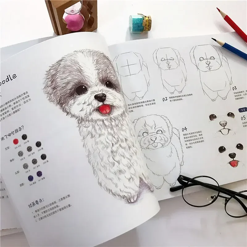 Baru buku Cina pensil gambar hewan lucu warna pensil lukisan Tutorial buku seni buku mewarnai dewasa